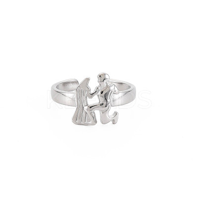 Non-Tarnish 304 Stainless Steel 12 Constellations/Zodiac Signs Open Cuff Ring for Women RJEW-S405-156P-I-1