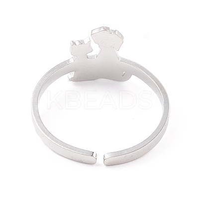 Non-Tarnish Kittens and Puppies 304 Stainless Steel Cuff Ring for Women LS-RJEW-B035-09P-1