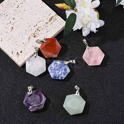 6Pcs 6 Style Natural Mixed Gemstone Pendants G-SZ0001-36-1