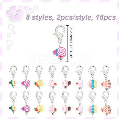 16Pcs 8 Style Ice Cream & Cake Handmade Polymer Clay Imitation Food Pendant Stitch Markers HJEW-NB00031-1