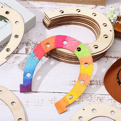 Horseshoe Wood Pendant Decorations WOOD-WH034-90-1