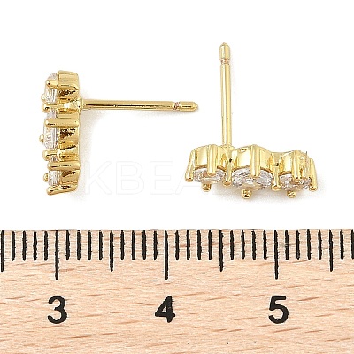 Brass Micro Pave Clear Cubic Zirconia Stud Earrings LS-EJEW-R016-26G-14-1