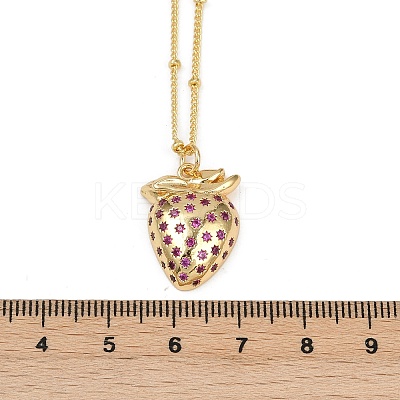 Brass Micro Pave Camellia Cubic Zirconia Fruit Pendant Necklaces for Women NJEW-U042-02A-G-1