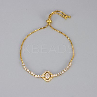 Brass Micro Pave Clear Cubic Zirconia Box Chain Slider Bracelets WG19F23-01-1