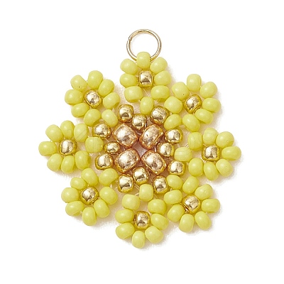 Glass Seed Beaded Flower Pendants PALLOY-MZ01181-02-1