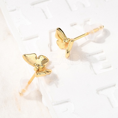 Brass Micro Pave Clear Cubic Zirconia Butterfly Stud Earrings EJEW-C158-16A-G-1