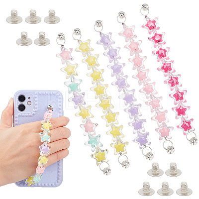 5Pcs 5 Colors Plastic Star Beaded Chain for DIY Keychains MOBA-PH0001-08-1