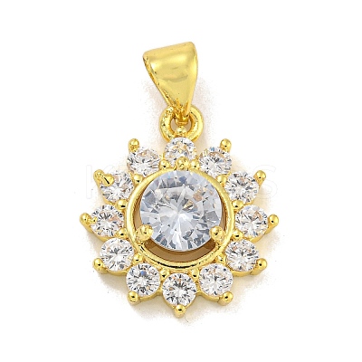 Flower Rack Plating Brass Micro Pave Cubic Zirconia Pendants KK-G513-92G-02-1