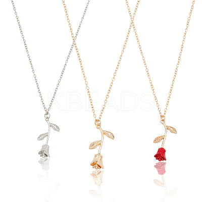 3Pcs 3 Color Zinc Alloy Rose of Life Pendant Necklaces Set for Women NJEW-AN0001-24-1