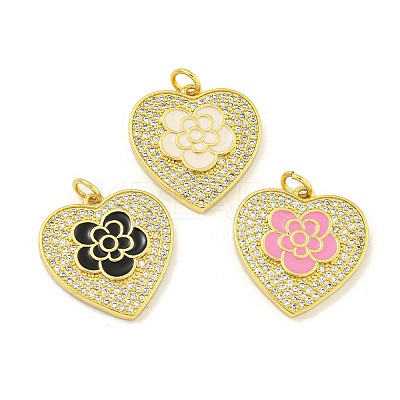 Rack Plating Heart with Flower Brass Micro Pave Clear Cubic Zirconia KK-Z053-23G-1