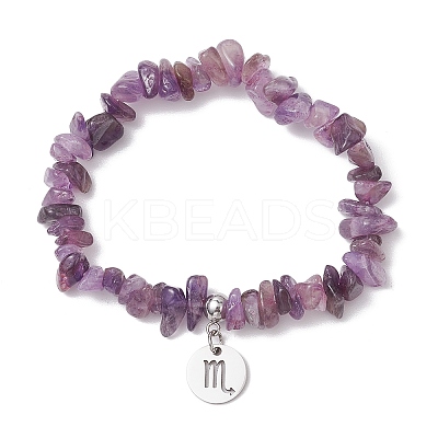 Natural Amethyst Chip Beaded Stretch Bracelets BJEW-JB11133-10-1