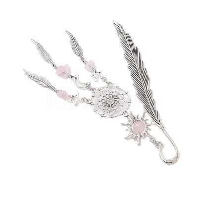 Alloy Sun & Woven Net/Web with Feather Charms Bookmarks AJEW-JK00368-03-1