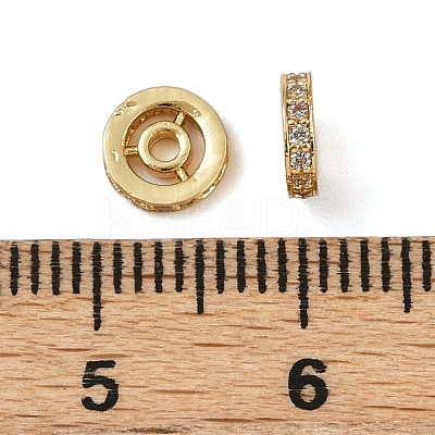 Flat Round Brass Micro Pave Clear Cubic Zirconia Beads KK-R224-13G-02-1