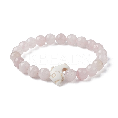 Natural Rose Quartz & Synthetic Turquoise Dolphin Beaded Stretch Bracelets BJEW-JB09830-02-1