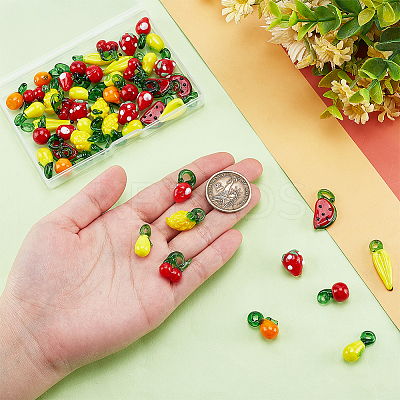 50Pcs 10 Styles Fruit Theme Glass Pendants GGLA-PH0001-70-1