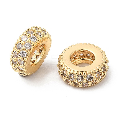 Brass Micro Pave Cubic Zirconia Rondelle European Beads KK-P234-37G-1