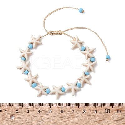Adjustable Synthetic Turquoise Starfish Beads Braided Bead Bracelets for Women BJEW-JB13583-1