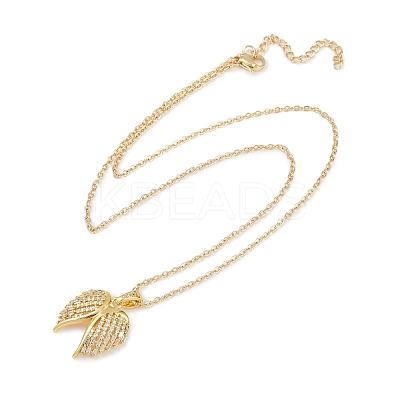 Brass Micro Pave Clear Cubic Zirconia Angel Wings Pendant Necklaces LS-NJEW-Z088-02G-1