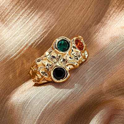 Brass Micro Pave Cubic Zirconia Cuff Rings for Women RJEW-F191-01G-02-1