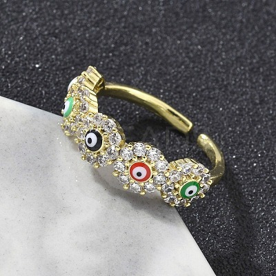 Brass Micro Pave Cubic Zirconia Cuff Rings for Women RJEW-D322-08G-1