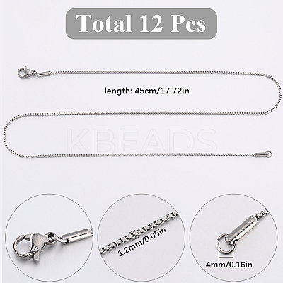 12Pcs 304 Stainless Steel Box Chain Necklaces Set NJEW-SC0001-21-1