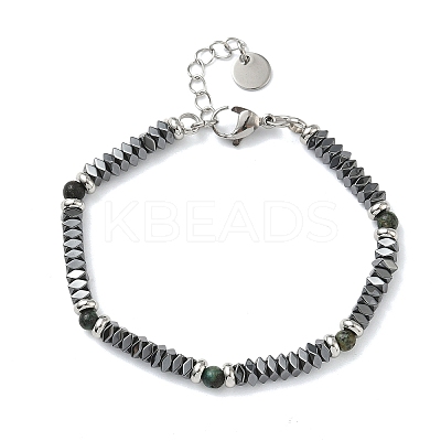 Natural African Turquoise(Jasper) & Non-magnetic Synthetic Hematite Beaded Bracelets for Women BJEW-Z148-03P-05-1