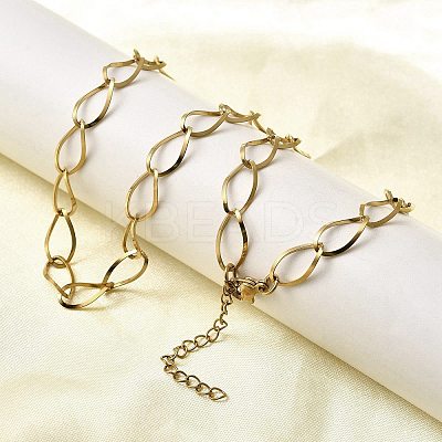 304 Stainless Steel Teardrop Link Chain Necklaces for Women Men NJEW-A058-02G-1