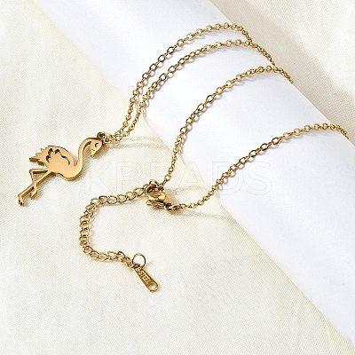 304 Stainless Steel Flamingo Shaped Pendant Cable Chain Necklaces for Women Men NJEW-Q032-02A-G-1