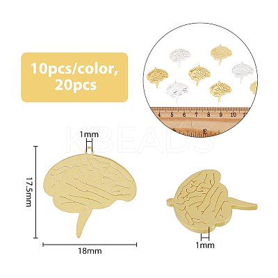 20Pcs 2 Colors 304 Stainless Steel Pendants STAS-DC0014-03-1