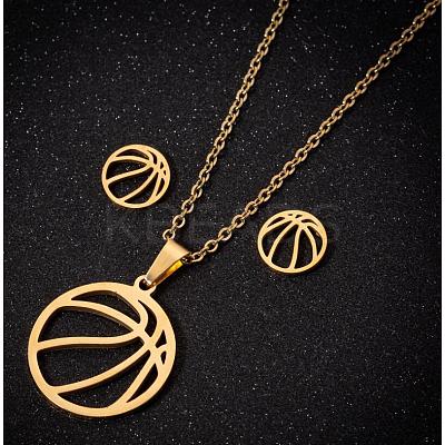 201 Stainless Steel Pendant Necklaces & Stud Earrings Sets FS-WGB00D6-09-1