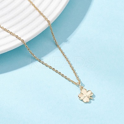 Clover Brass Pendant 304 Stainless Steel Cable Chain Necklaces for Women NJEW-JN05601-01-1