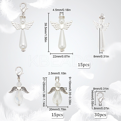 60pcs 3 Styles Electroplate Glass with Acrylic Imitation Pearl with Alloy Pendants FIND-SC0010-07-1