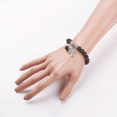 Natural Lava Rock Stretch Charm Bracelets BJEW-JB03478-01-1