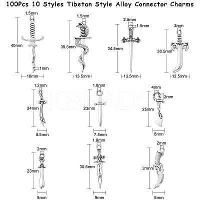 100Pcs 10 Styles Tibetan Style Alloy Connector Charms TIBEP-CJ0003-38-1