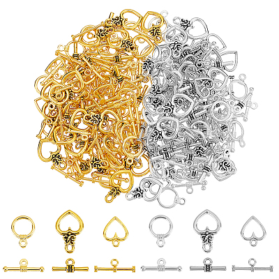120 Sets 6 Styles Tibetan Style Alloy Toggle Clasps FIND-AR0005-77-1