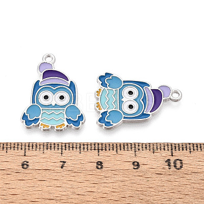Rack Plating Alloy Enamel Owl Pendants ENAM-T024-72A-P-1