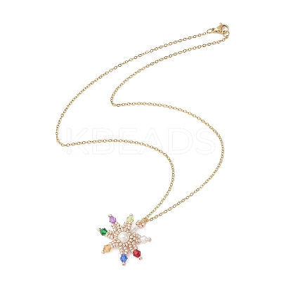 Glass Bead Braided Star Pendant Necklace NJEW-MZ00021-1