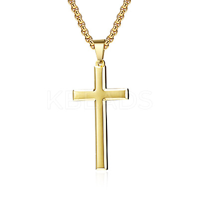 304 Stainless Steel Cross Pendant Unisex Necklaces TQ5525-1-1