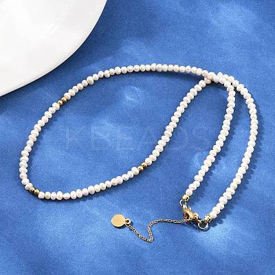 Natural Freshwater Pearl Potato & Brass Beaded Necklaces NJEW-D338-01G-1