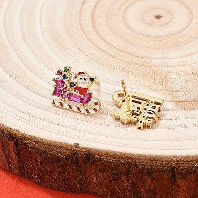 Santa Claus Brass Micro Pave Cubic Zirconia Stud Earrings EJEW-B149-03G-1