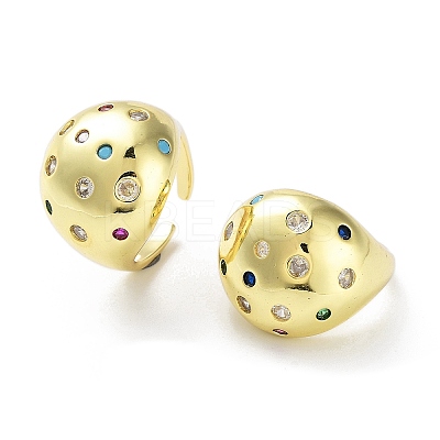 Brass with Colorful Cubic Zirconia Open Cuff Rings RJEW-K255-03G-1