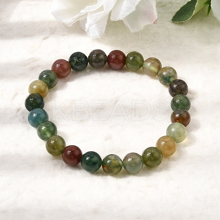 8MM Natural Indian Agate Round Beaded Stretch Bracelets for Women GG-CBA3F02-08-1