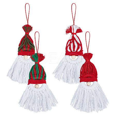 4Pcs Christmas Handmade Woven Macrame Cotton Thread Santa Claus Pendant Decorations HJEW-MA00017-1