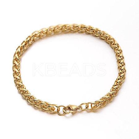 304 Stainless Steel Wheat Chains Bracelets BJEW-O091-04G-1