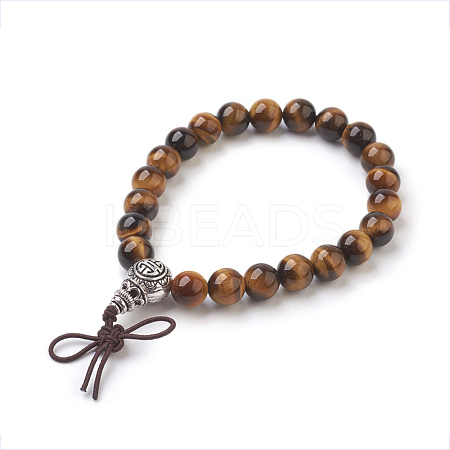 Natural Round Tiger Eye Stretch Bracelets BJEW-JB03845-05-1