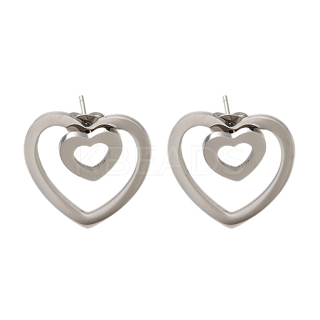 304 Stainless Steel Heart Stud Earrings EJEW-C118-03C-1