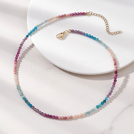 3.5MM Faceted Round Natural Rhodonite & Amethyst & Apatite & Sunstone & Ruby Beaded Necklaces NJEW-JN05973-1