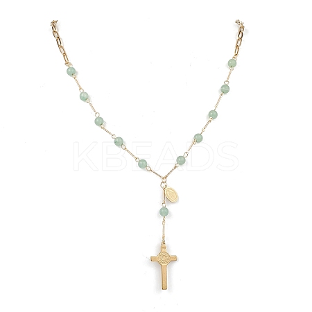 Natural Green Aventurine Round Rosary Bead Necklaces NJEW-JN05574-03-1