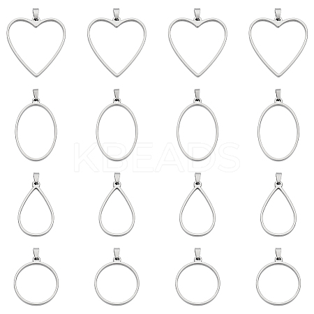24Pcs 4 Style 304 Stainless Steel Open Back Bezel Pendants PALLOY-UN00029-1