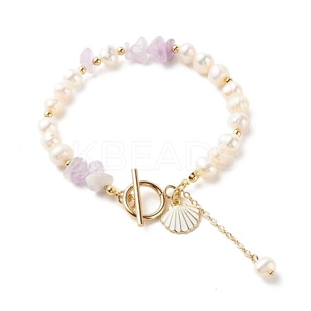 Natural Lavender Amethyst Chip Beaded Bracelet BJEW-TA00032-02-1